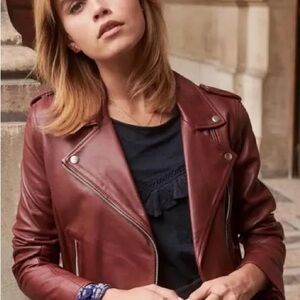 Women's Burgundy Leather Jacket